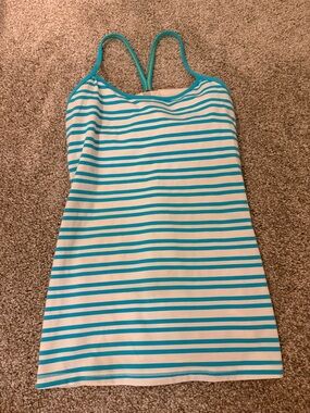 lululemon athletica White and Teal Striped Tank Top
